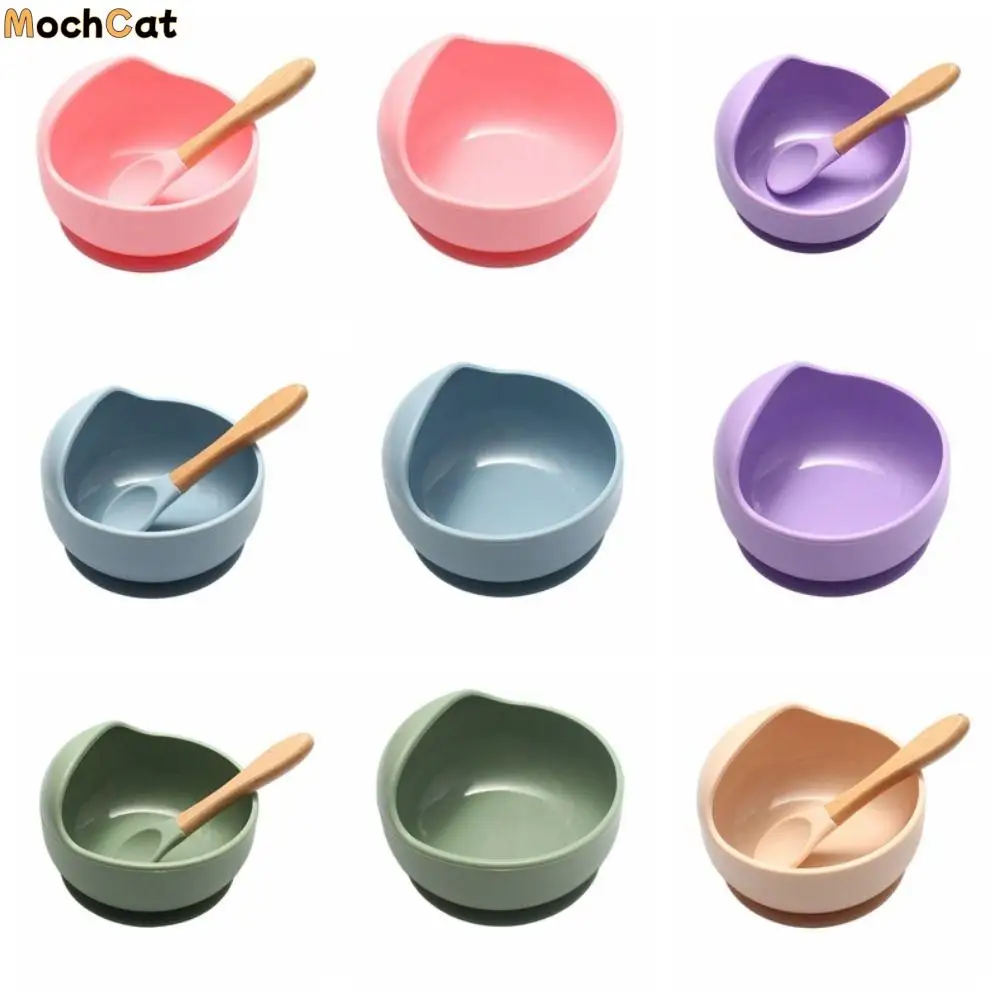 

Easy To Clean Portable Silicone Sucker Bowl Flexible Waterproof Feeding Tableware with Spoon Sturdy Feeding Bowl Set Toddlers