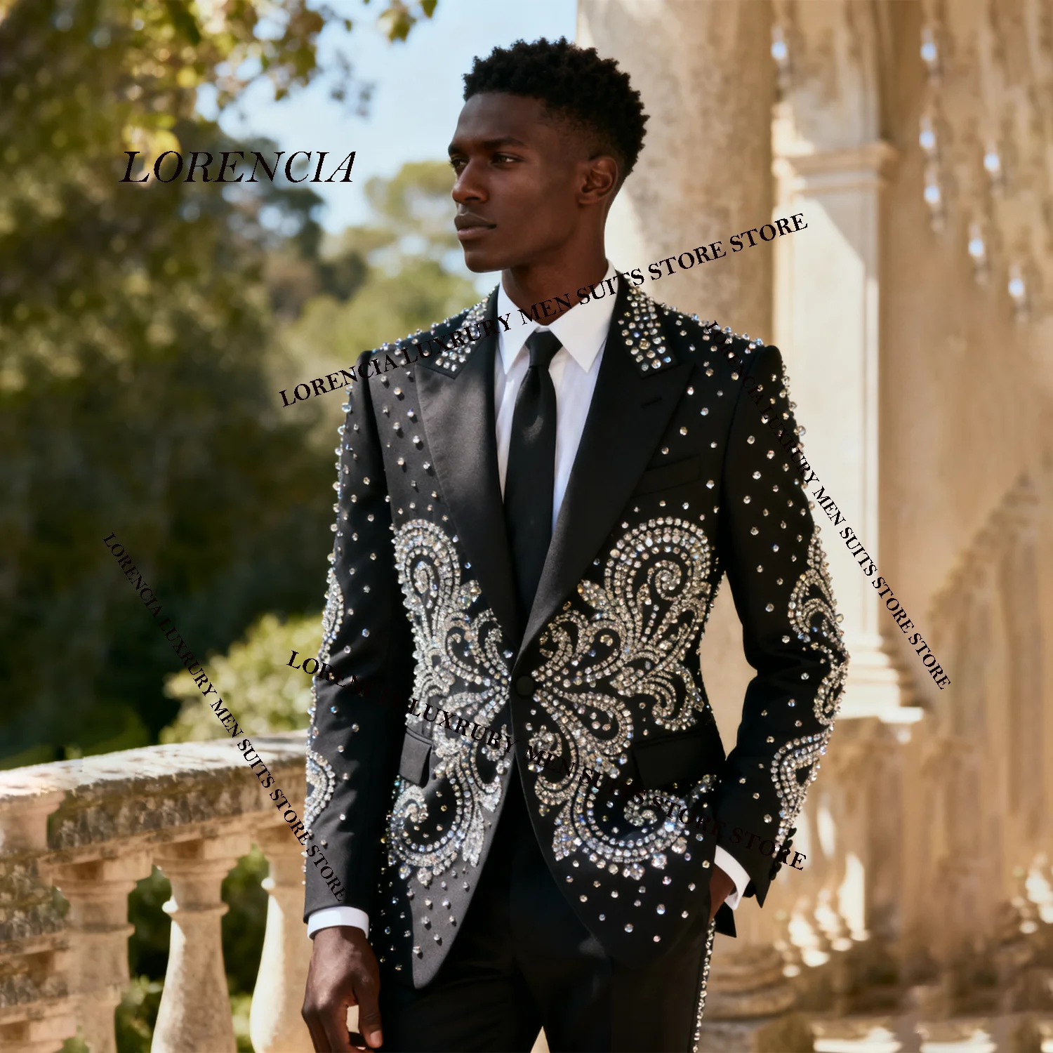 

Exequisite Diamond Design Sparkle Men Suits Fashion Wedding Tuxedos Slim Ropa hombre 3 Pieces Sets Groom Male Blazers Customized