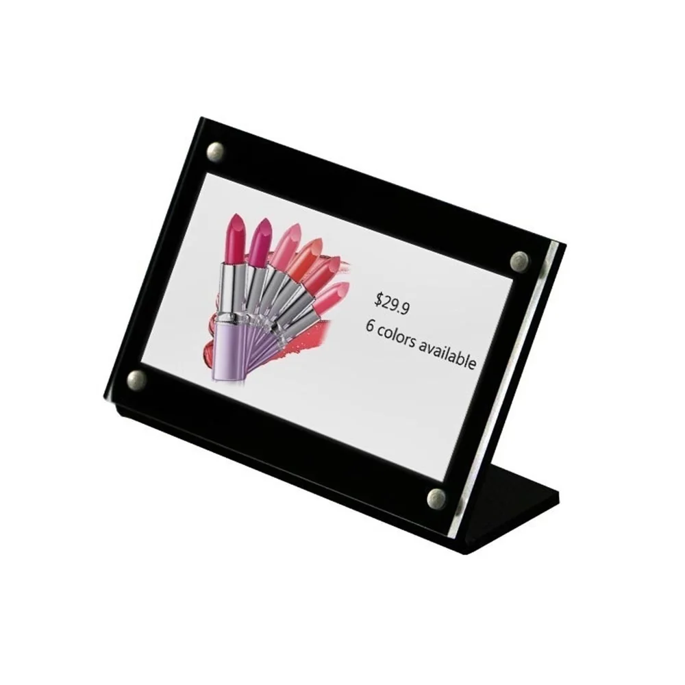 L-shape Acrylic Menu Card Display Frame 90*60mm Clear Black Photo Picture Sign Holder