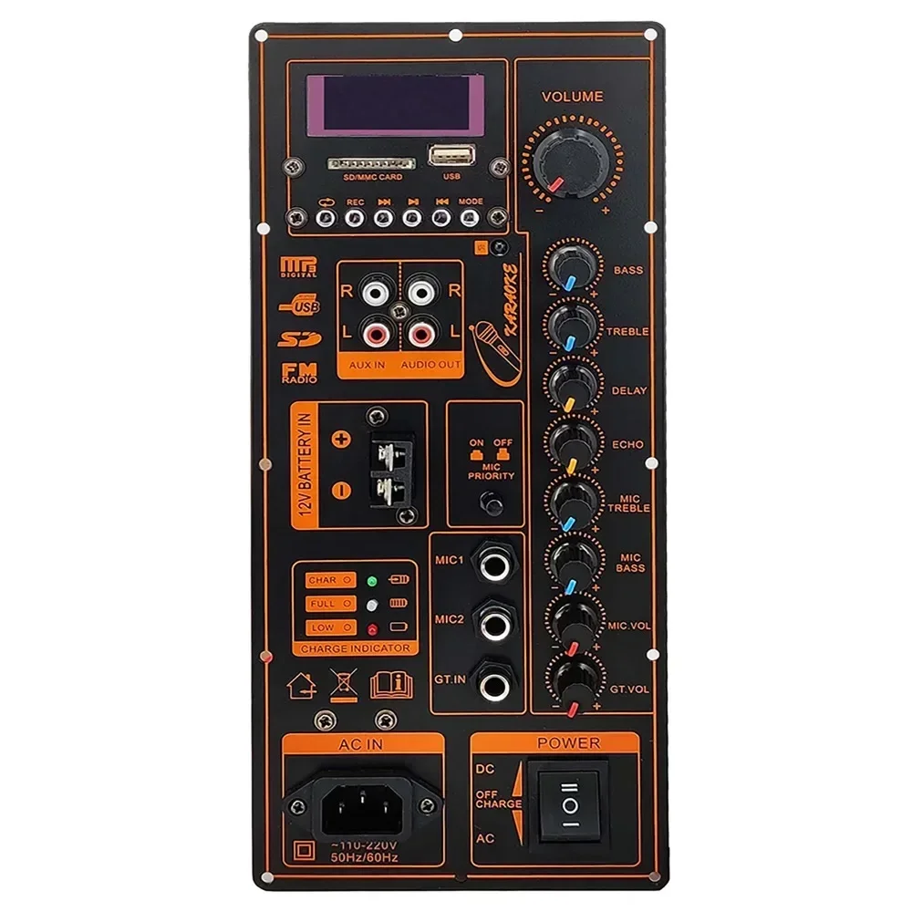 

AC 12V 110V 220V Digital Bluetooth Stereo 150W Amplifier Board for 6-18 Inch Speaker Guitar Input Mic with Screen