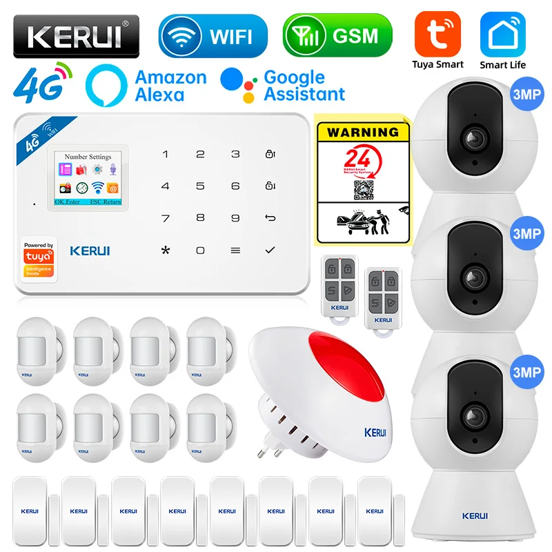 

KERUI W184 Tuya Security Protection Smart Home GSM 4G WIFI Alarms Anti Theft Security Alarm System Kit Sensor 6 Languages Garage