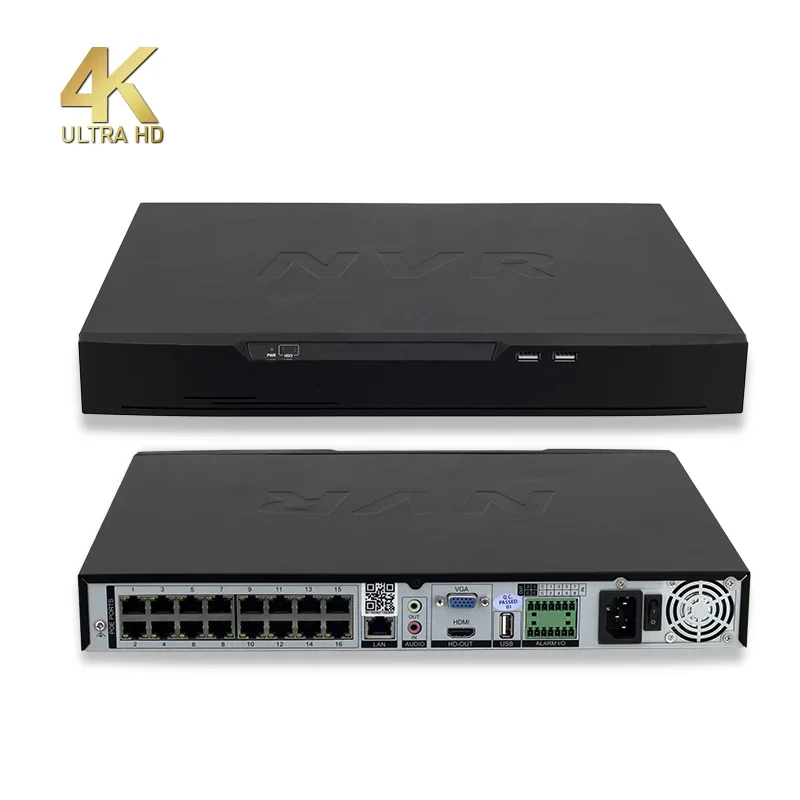 2026 Real Time Recording Security 16CH 4K PoE NVR with H.265/H.264 Compression and 24/7 Recording