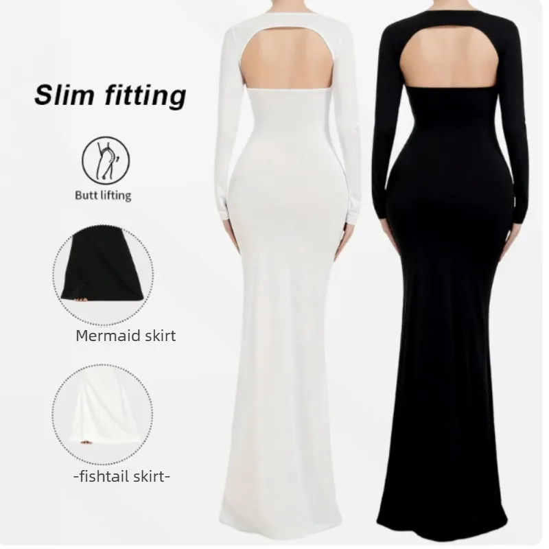 Maternity Photoshoot Long Mermaid Dress, Square Neck Cut Out Belly Open Back Pregnancy Gown, High Elastic Slim Maxi Dress view 5