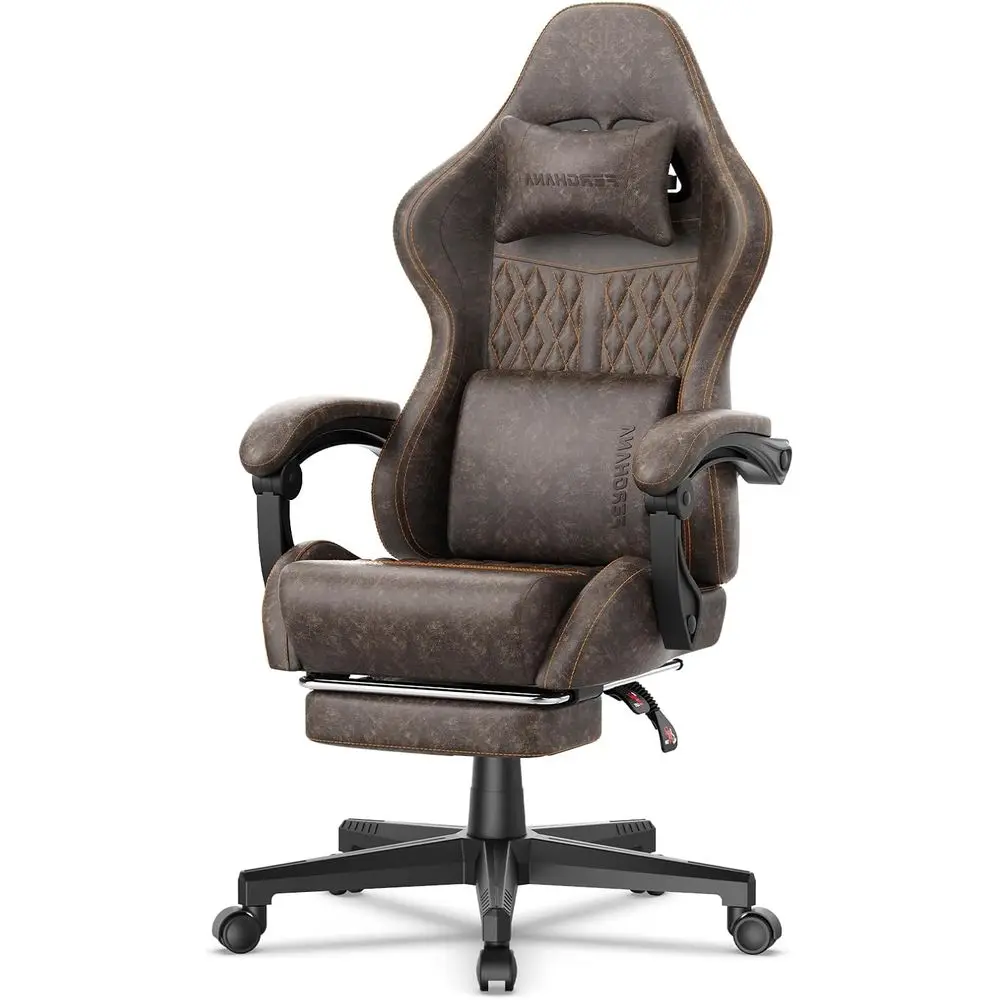 Ergonomic Vintage-Style PU Leather Gaming Chair with Massage, High-Back Recliner for Adults, Racing-Inspired Video Game Seat (Br