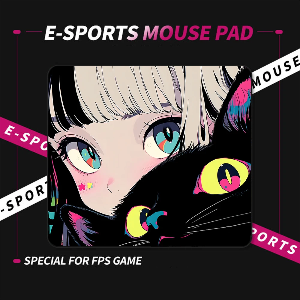 

HD Print E-Sports Professional Gaming Mouse Pad Cute Anime Girl Non-Slip Mouse Mat Balance Mousepad Kawaii Cat Computer Desk Mat