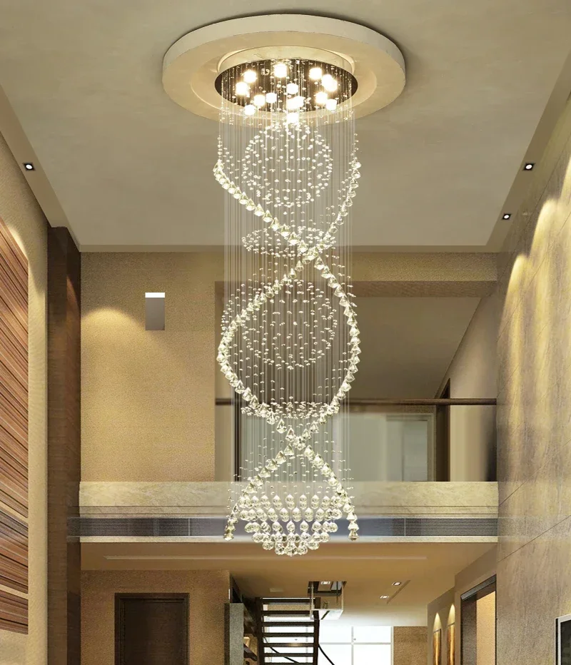 Modern Double Spiral Crystal Chandelier Superdense K9 Crystal Electric Lamp Devices Hotel Villa Crystal Ladder Lamp Chandelier