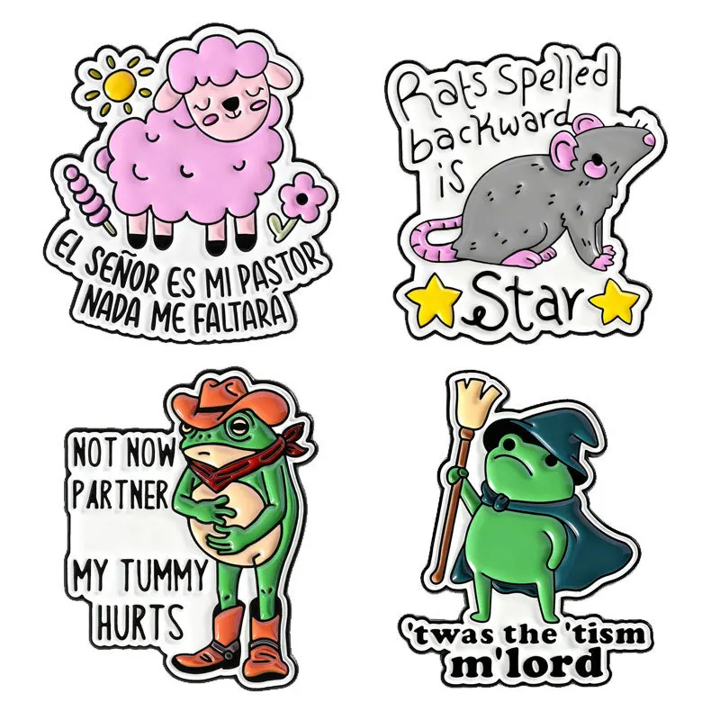 Funny frog sheep mouse-shaped badges, cartoon animal series alloy pins, accessories for clothing and bags, gifts for friends