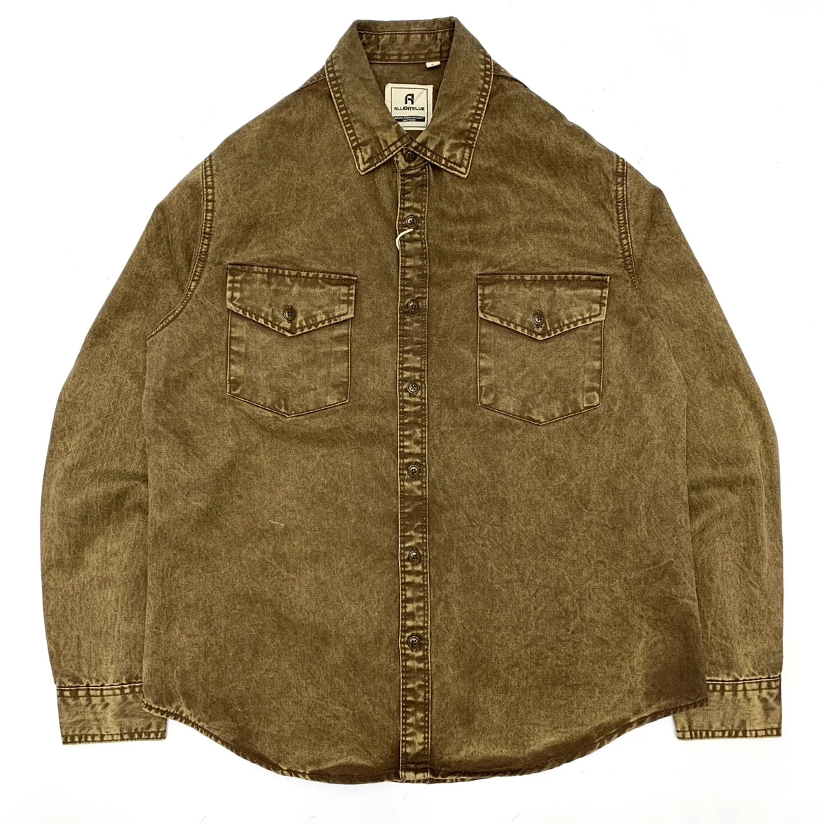 

Осень 2024, новая американская ретро тяжелая джинсовая рубашка с длинными рукавами и лацканами, мужская мода, 100% хлопок, потертые старые повседневные блузки