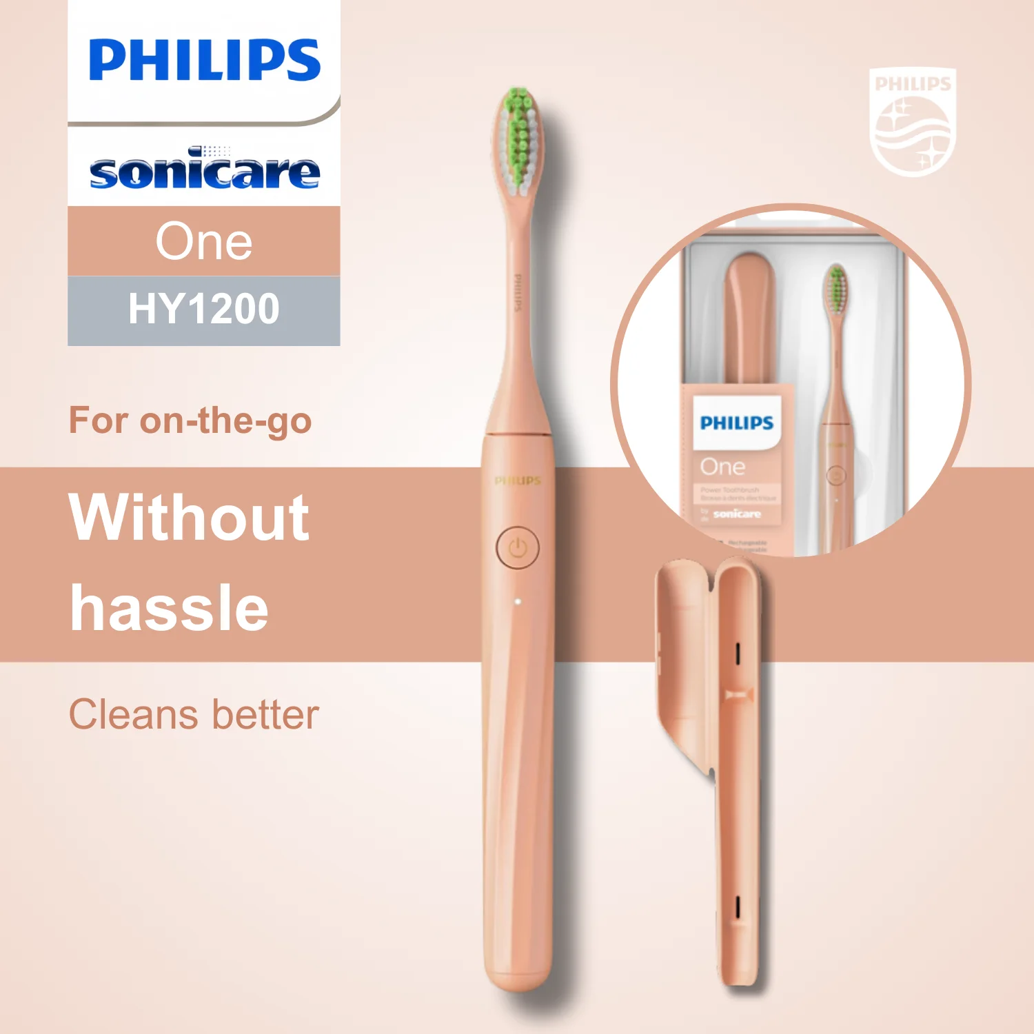 

Philips sonicare electric toothbrush One HY1200, Travel case, Better cleaning results, microwave vibration