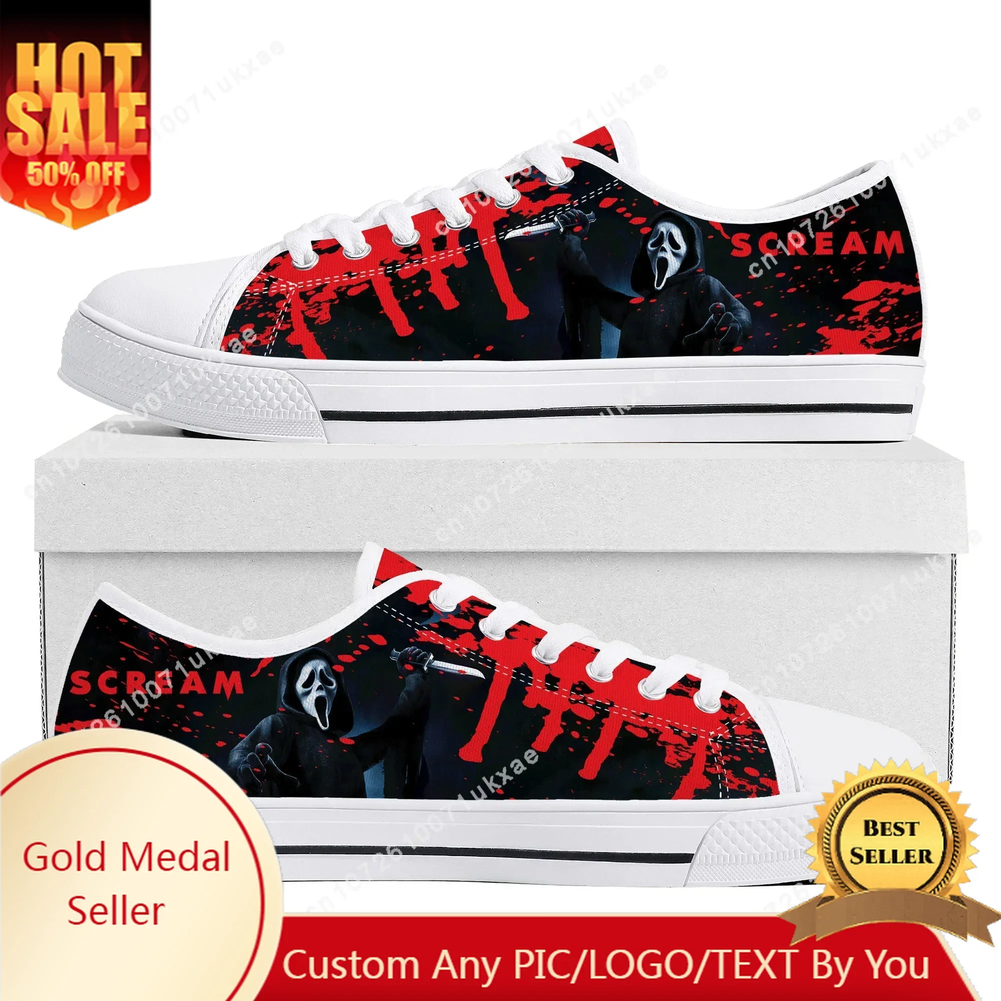 

S-Screams Movie Billy Loomis Halloween Low Top Sneakers Womens Teenager Canvas Sneaker Casual Custom Made Shoes Customize Shoe