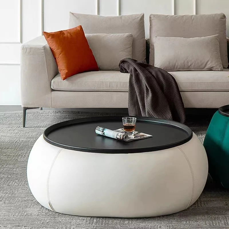 Light luxury living room coffee table household anti-collision round personalized leather tea table simple fabric