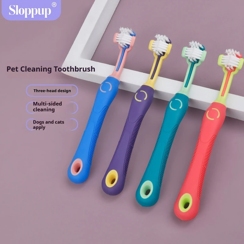 

Pet Toothbrush Dog Triple Headed Toothbrush Cat Oral Cleaning Triple Sided Brush Head Pet Supplies