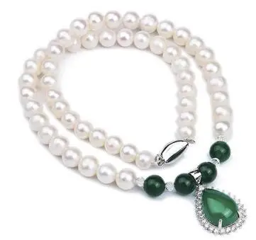 

925 silver 8-9mm natural freshwater Akoya pearl necklace jade pendant accessories crystal zircon jewelry