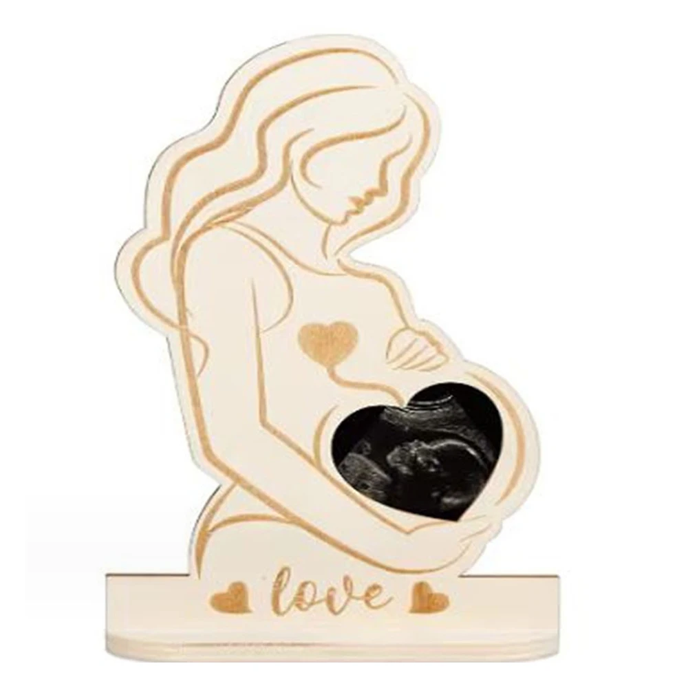 

Wooden Woman Baby Ultrasound Photo Frame Pregnancy Gift Baby Announcement Keepsake for Couples Family New Moms Father Photo