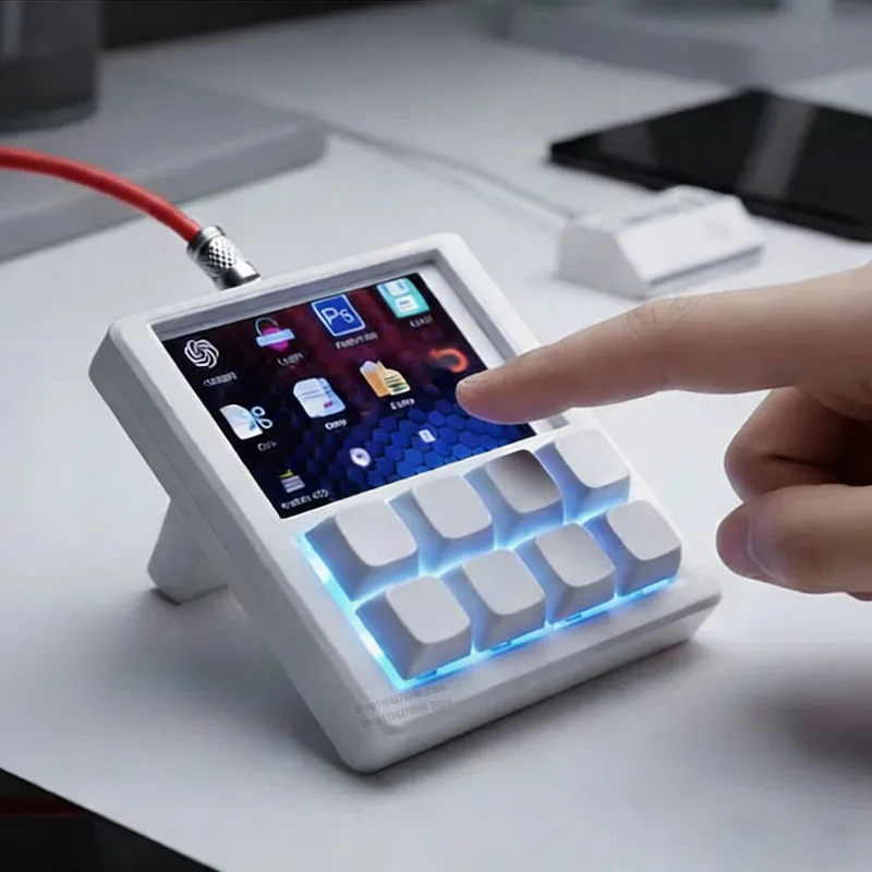 DIY Quick Keyboard Desktop Console Programmable 8 Keys Macro Pad with 3.5 Inch LCD