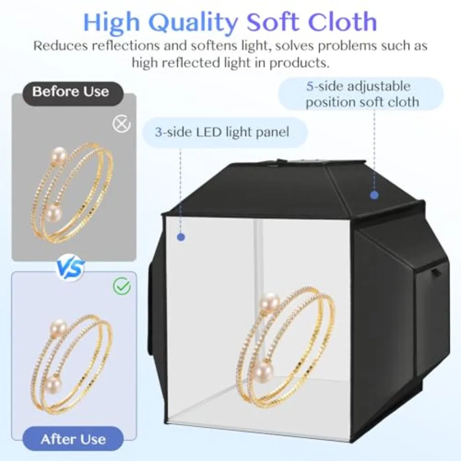 16 Caja de luz de estudio fotográfico profesional con caja suave 480 CRI 95+ luces LED 4 fondos de PVC blanco negro naranja verde portátil S