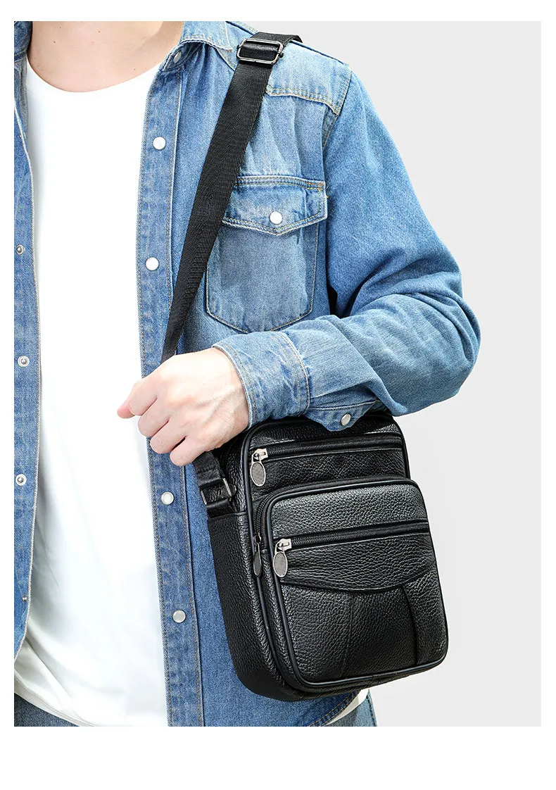 Vintage Men\'s Shoulder Bag Casual Genuine Leather Messenger Bag Mini Men\'s Crossbody Bag Small Men\'s Sling Bag for Phone