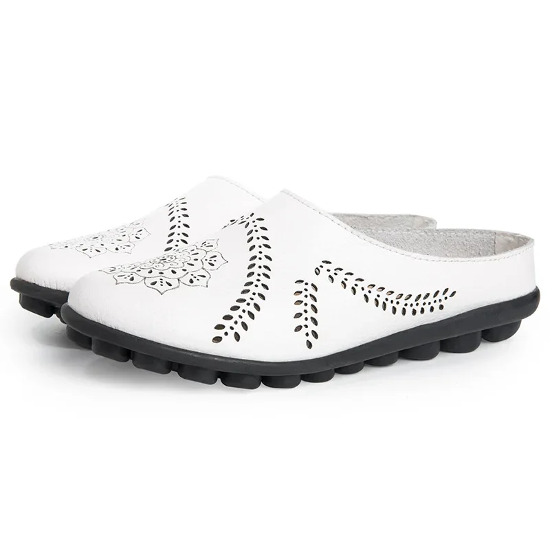 

Summer Women's Baotou Half Slippers Lightweight PU Leather Casual Shoes Breathable Hollow Out Leather Slippers Zapatos De Mujer