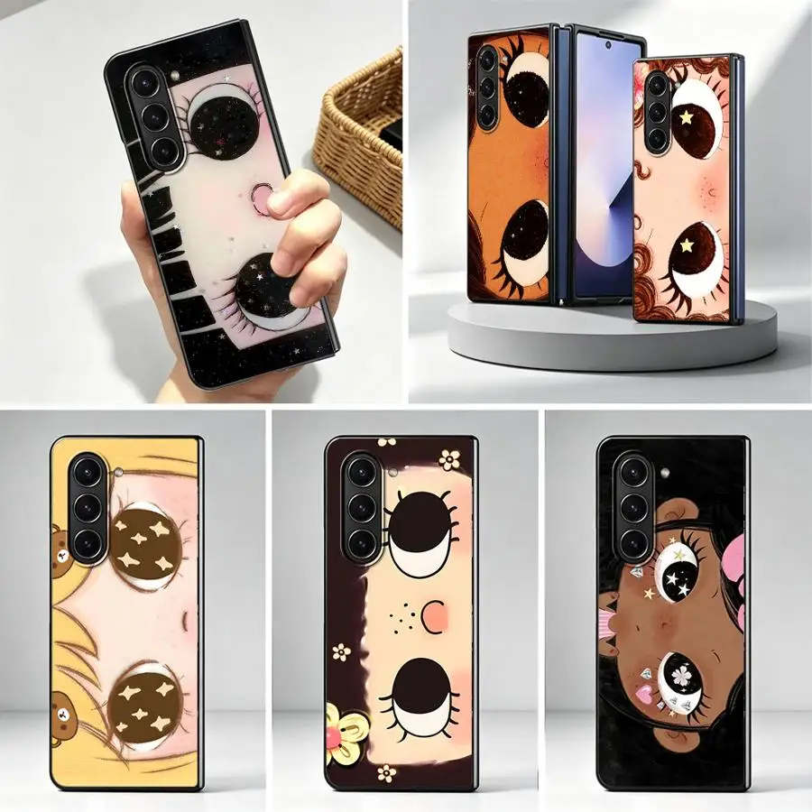 Cartoon Girl Eyes Happy Phone Shell Case for Samsung Galaxy Z Fold 8 Ultra Z Fold8Ultra ZFold4 ZFold5 ZFold6 ZFold7 Z Fold 7 6 3