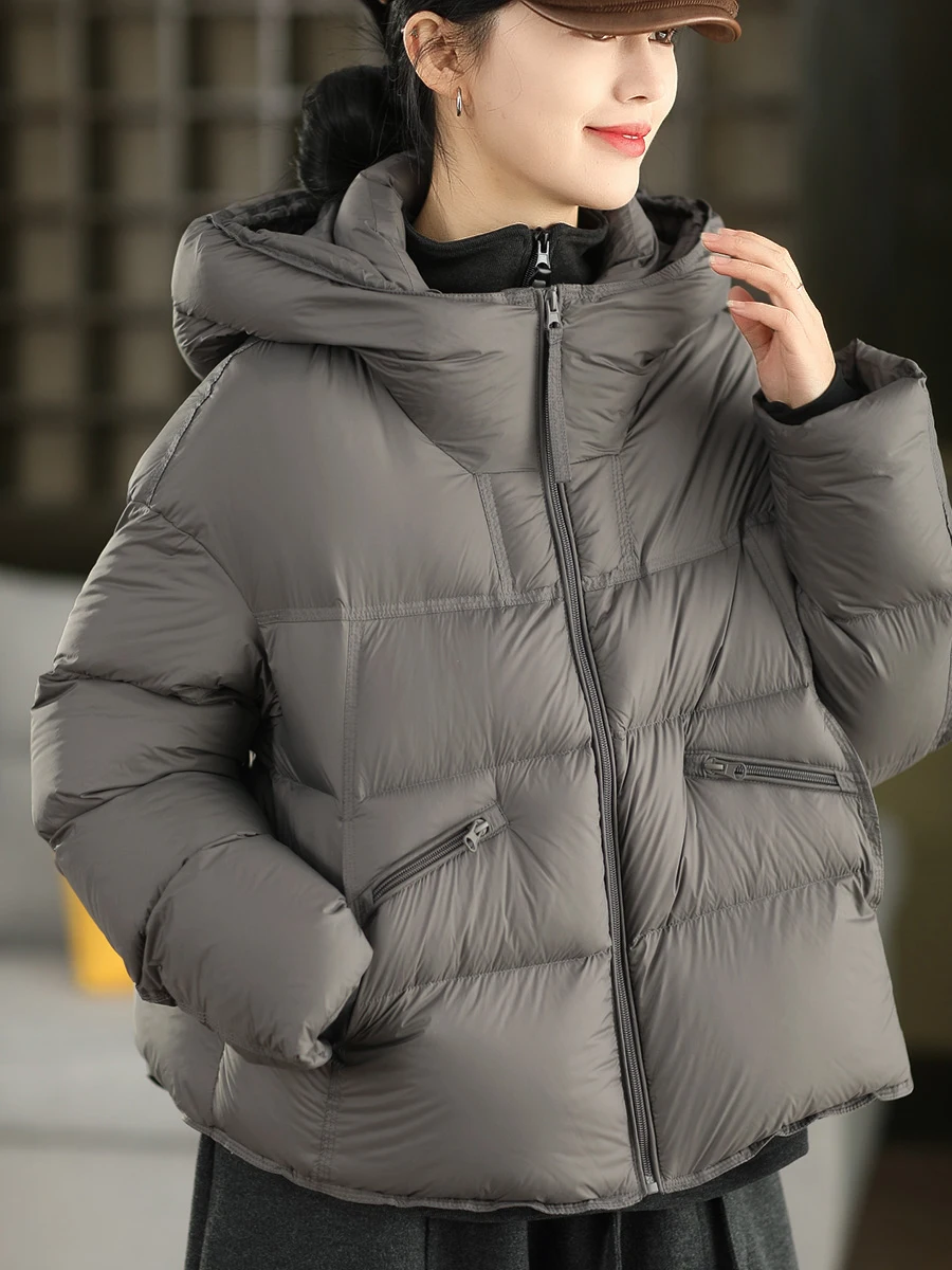 

Элитная ультратонкая белая женская куртка с пуховым наполнителем, утепленное пальто с капюшоном, повседневная зимняя модная верхняя одежда