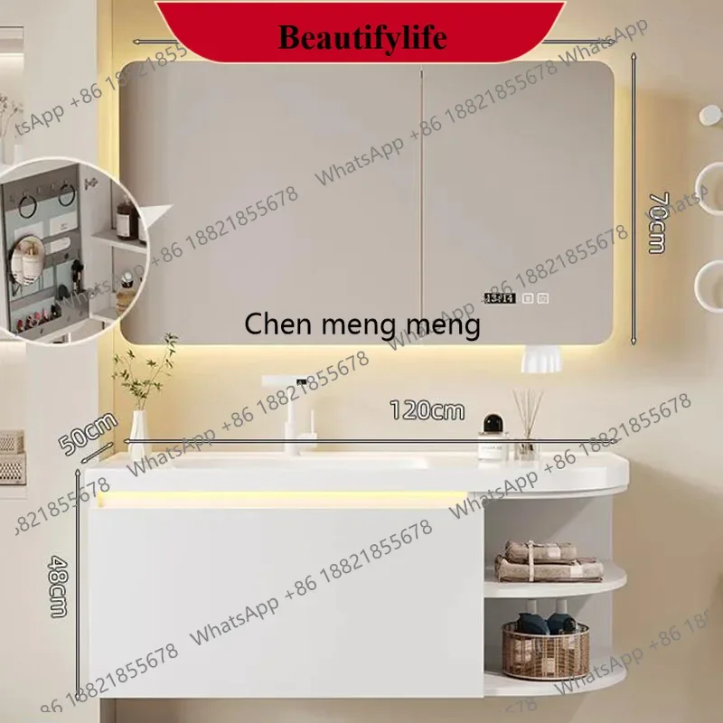 YL  Luxury Bathroom Vanity Ceramic Sink Curved Modern Round Integrated Bathroom Cabinet White Modern Vestidores Salon Furniture