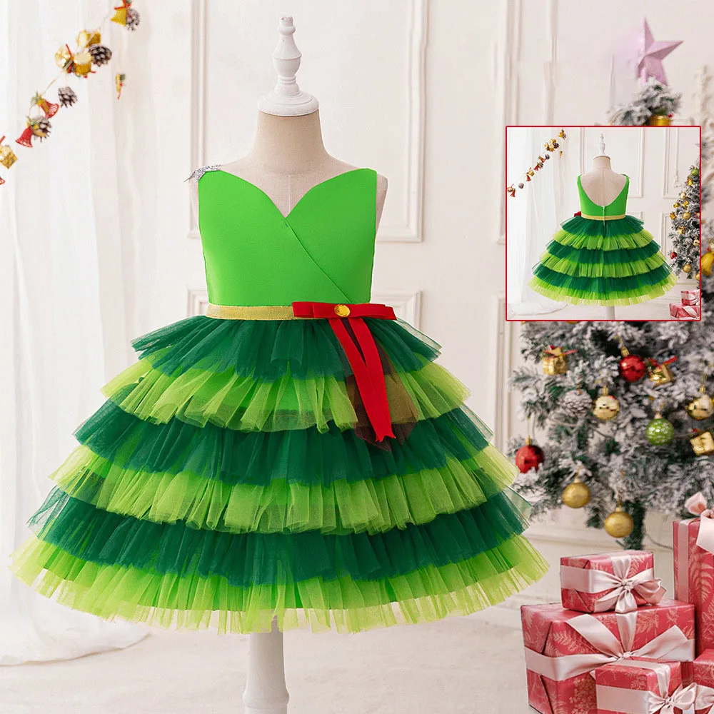 Vestido de noite de natal trajes de festa crianças roupas menina malha tutu carnaval desempenho roupas elegante crianças vestido de princesa