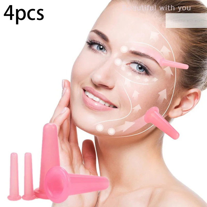 4Pcs Silicone Cupping Massage Cup, For Body Fac Neck Eye Massage Vacuum Tank Body Facial Care, Anti-aging Beauty Tool