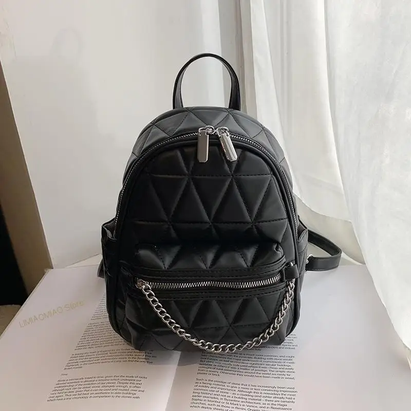 2022 Designer Leather Backpacks Sac A Dos Chain Luxury Fashion High Quality Small Backpack for Teenage Girls Mochila Rucksack