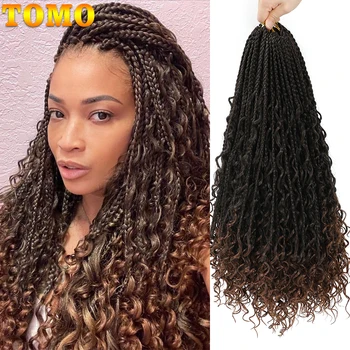Tomo Godin Doos Vlechten Gehaakte Haar Voor Zwarte Vrouwen Synthetische Gehaakte Vlechten Met Krullend Uiteinden Ombre Pre Doorgelust Boho Doos vlechten
