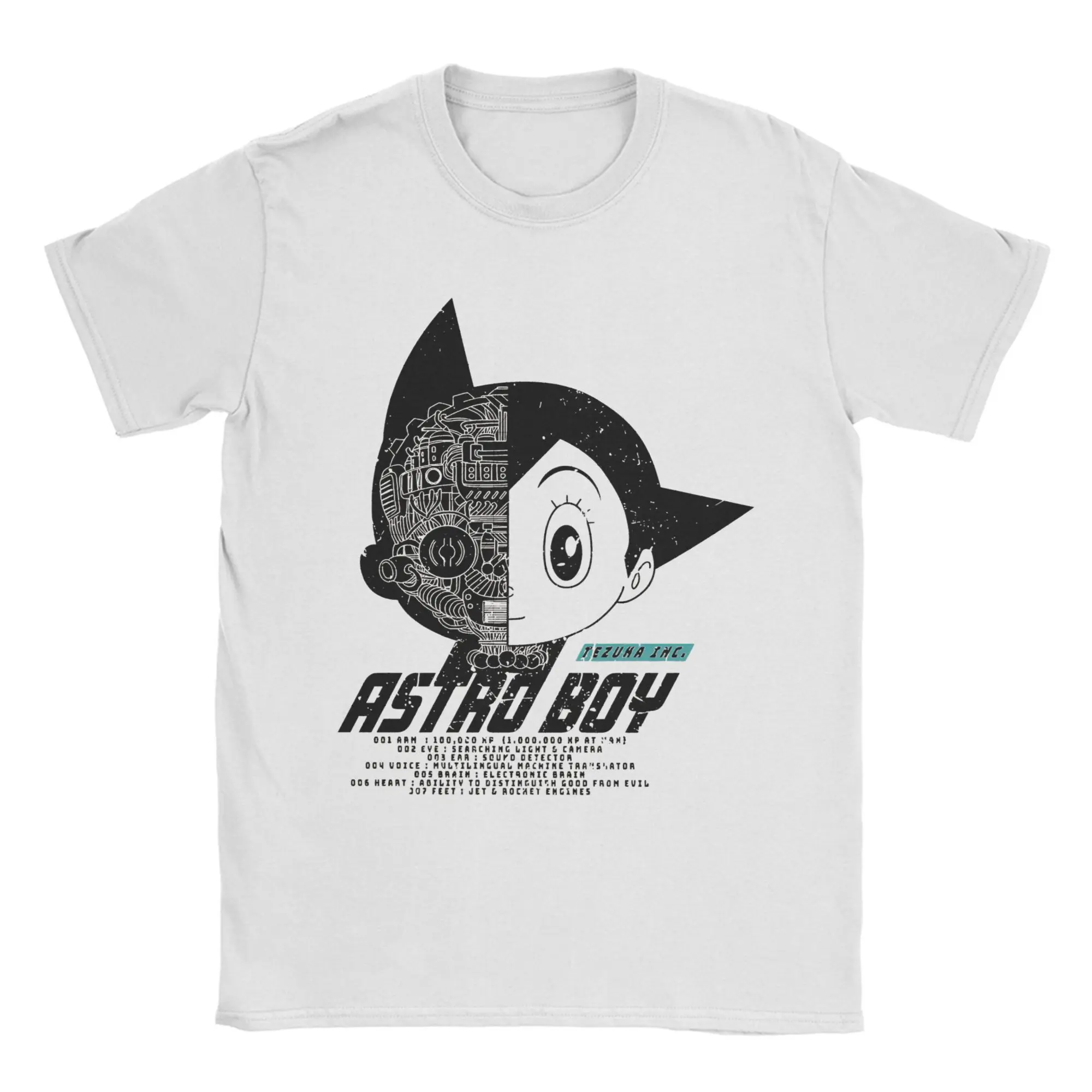 

Men T-Shirt Astroboy Creative Cotton Tee Shirt Short Sleeve Mecha Tech Specs T Shirt Crew Neck Clothing Gift Idea