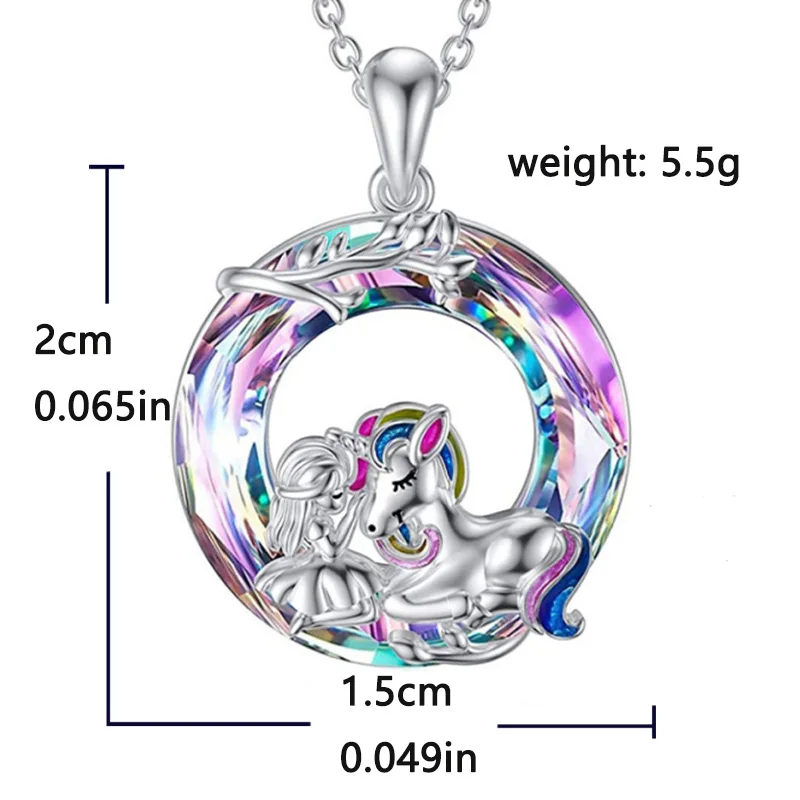 Fashion Creative Dazzle Crystal Little Girl Unicorn Necklace Female New Moon Pony Children Pendant Gift for Good Friends