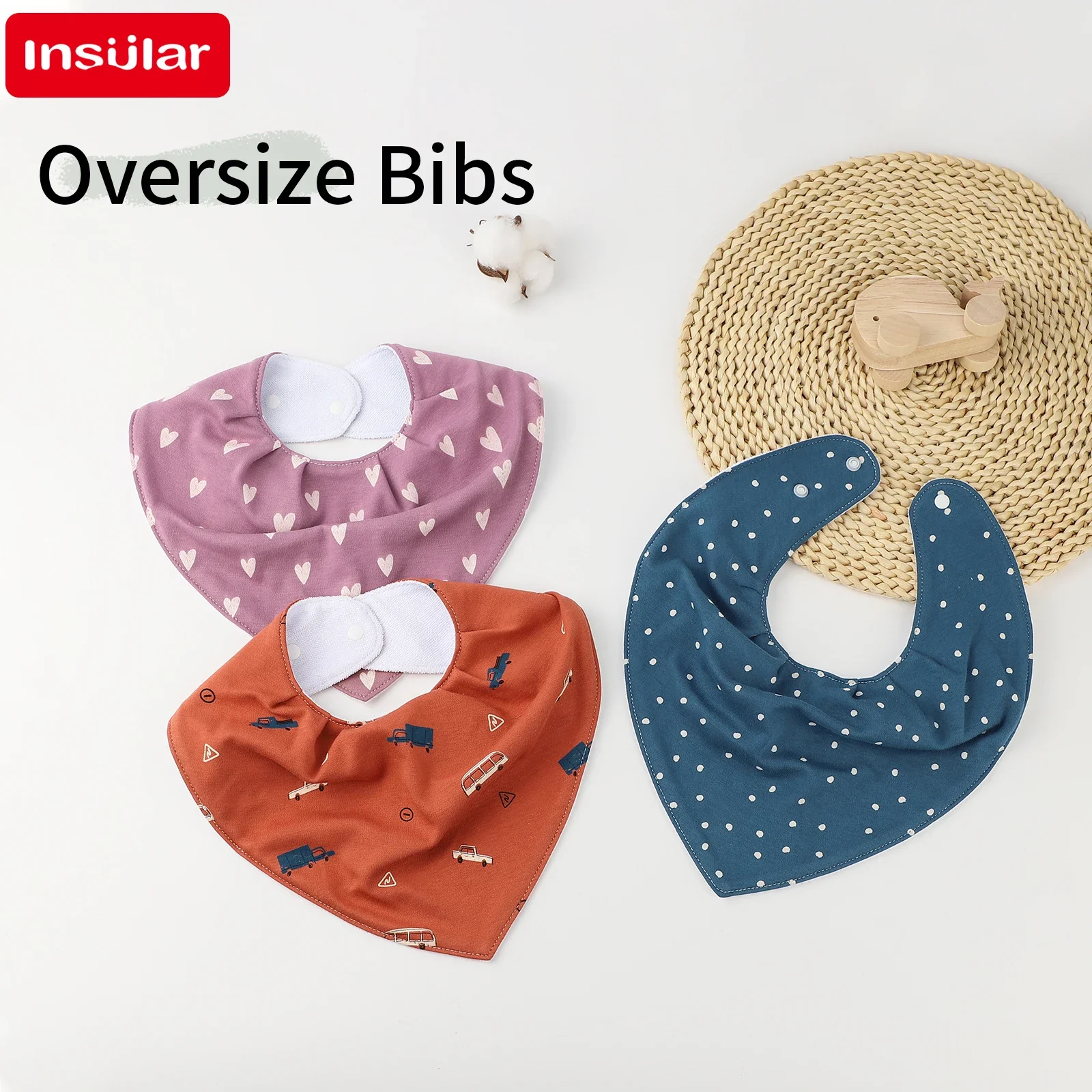 

Insular 100% Cotton Baby Bibs Infant Triangle Saliva Towels Waterproof 4-Layer Gauze Breathable Stain-Resistant Set 1Pcs/Set