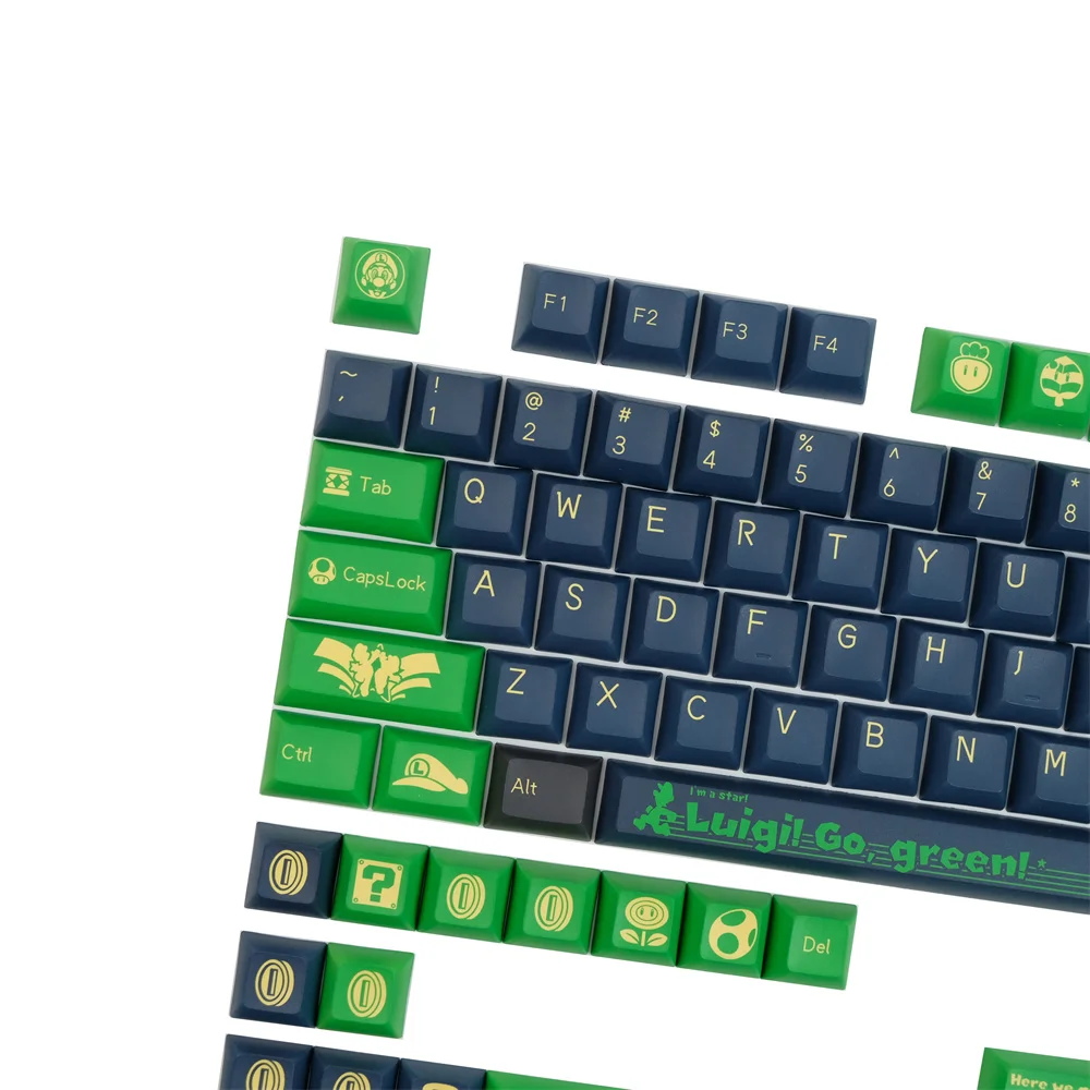 Luigi Keycap Green Mechanical Keyboard PBT Keycap KCA Profile DYE Subbed 142 Keys ISO Enter 2U 2.25U 2.75U 3U 6.25U 7U Spacebar