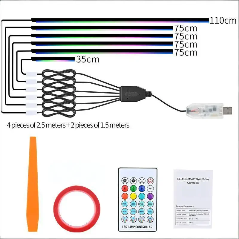 1/6/10 in 1 Auto-LED-Ambientebeleuchtungsstreifen Acryl-Neon-Innenraumbeleuchtung mit APP/Fernbedienung für Auto-Innenraum-Armaturenbrett