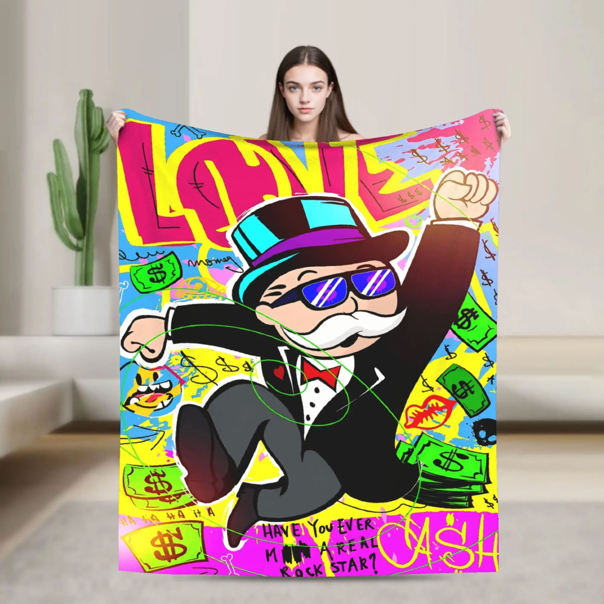 Monopolys Money Dance Flannel Blanket  Soft Warm Throw Blanket for Couch Bed Decorative Novelty Bedspread Sofa Bed Cover
