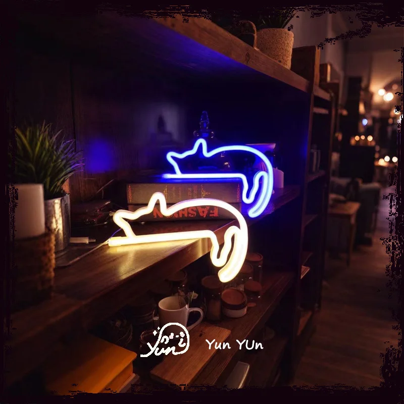

Led Cyberpunk Neon Lazy Cat Shape Lamp Room Bedroom Gaming Room Decoration Nightlight Bar Party Ktv Ambience Lamp
