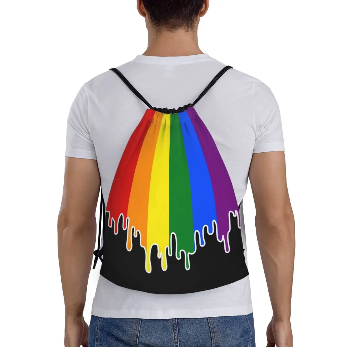 مخصص مثلي الجنس فخر العلم بالتنقيط تصميم الرباط على ظهره النساء الرجال الرياضة الصالة الرياضية Sackpack LGBT قوس قزح مثليه حقيبة تدريب كيس