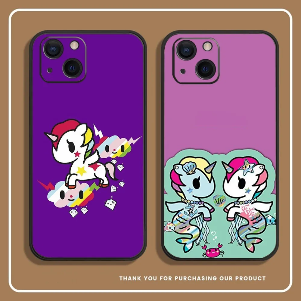 Cute T-Tokidokis Unicorn Phone Case For iPhone 14,13,12 Mini 11 Pro XR,X,XS,MAX 6S,7,8 Plus Silicone Cover Soft black