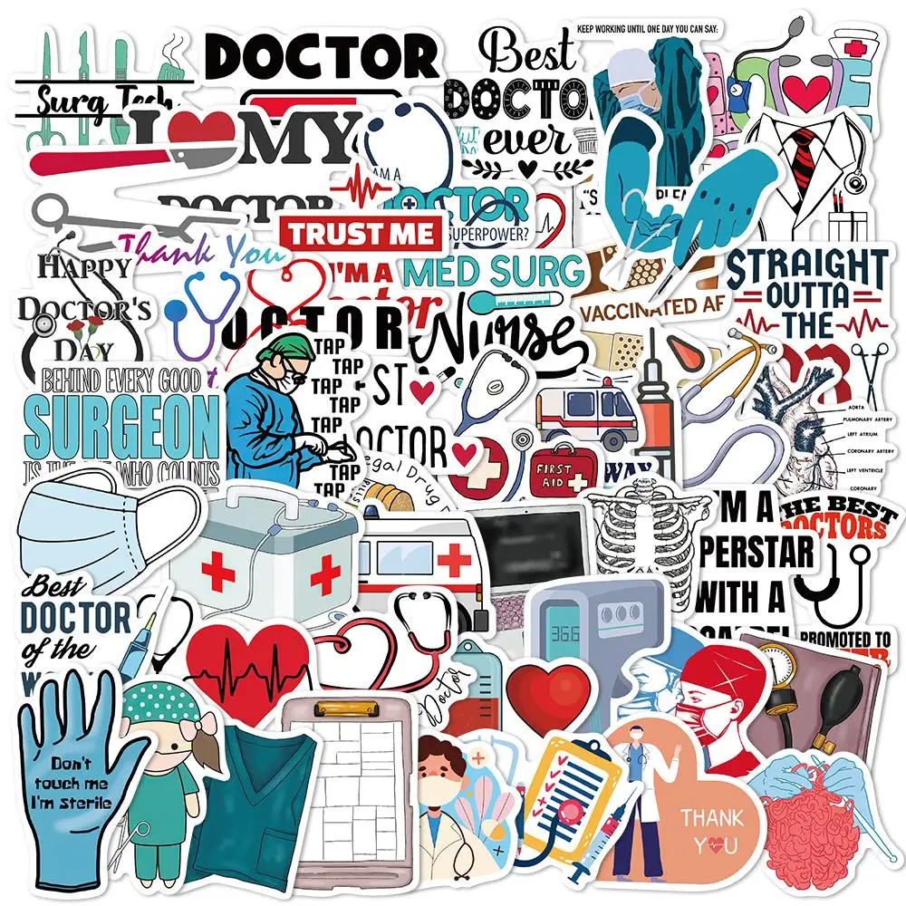 50PCS Doctor Stethoscope Stickers Waterproof Vinyl Decal Sticker for Scrapbooking Guitar Laptop Luggage Fridge Toy Stickers