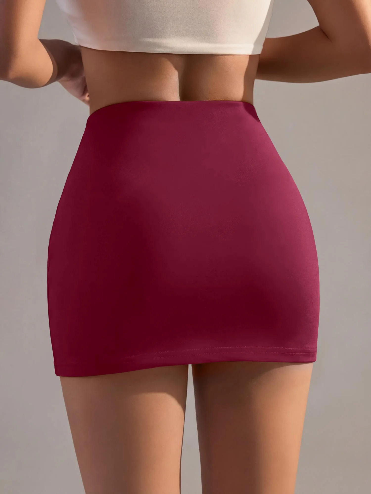 High-Rise-Slimming-Bodycon-Skort mit integrierten Sicherheitsshorts, nicht transparent, elastischer Bund, Alltags-Outfit für die Straße. – Detail 16