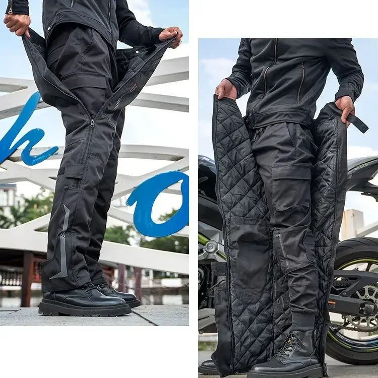 Neue Männer Motorrad hose schnell abheben Winter spritzwasser geschützter ce Schutz panzer warmes Baumwoll futter schwarz Ski bekleidung Motor zubehör