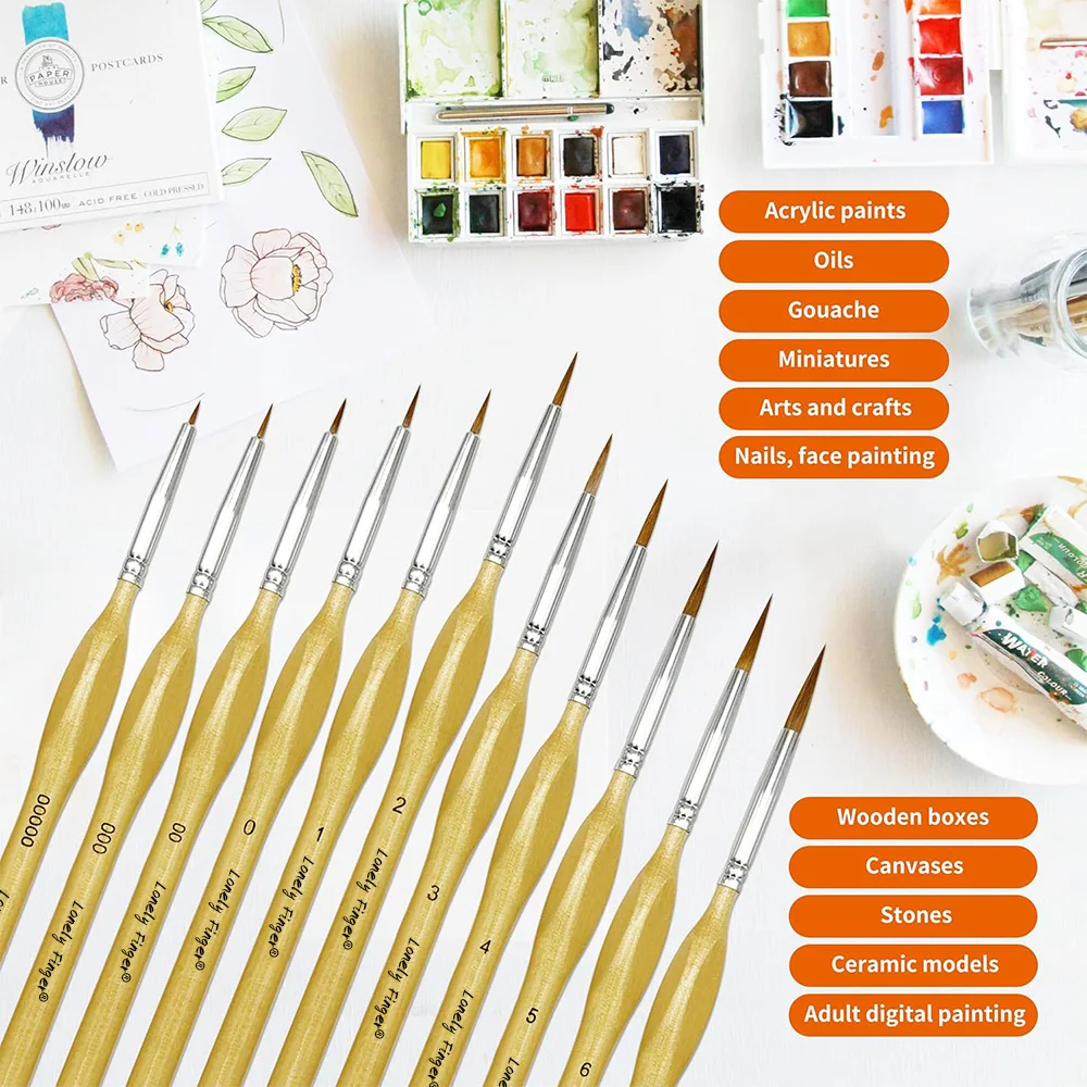 

11pcs Professional Fine Detail Paint Brushes Set with Ergonomic Handle Nylon Miniature Painting Brushes for Acrylic Watercolor