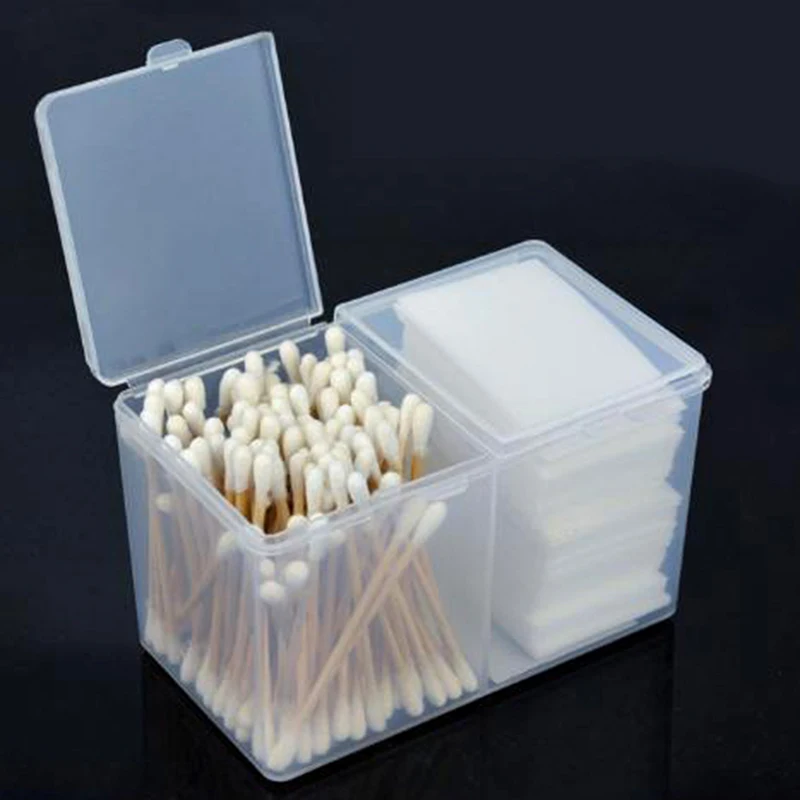 1pc Twin Well Empty Grids Portable Storage Case Wipe Pads Cotton Swab Rods Makeup Tools Container