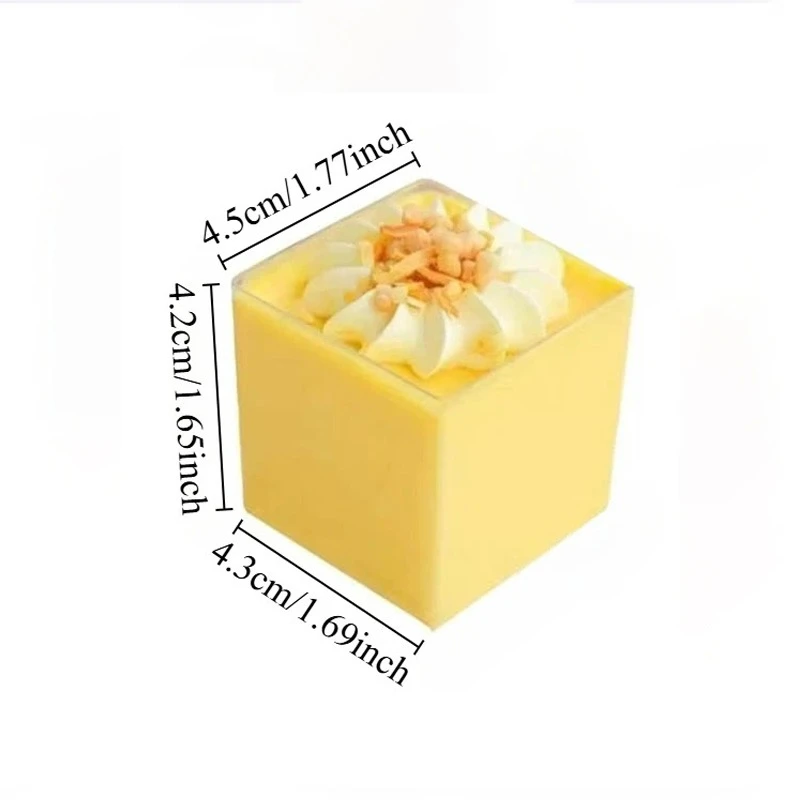 10/20 قطعة أكواب الحلوى المربعة كوب بلاستك لحفل زفاف عيد ميلاد موس الحلويات الحلويات حفلة الآيس كريم المقبلات