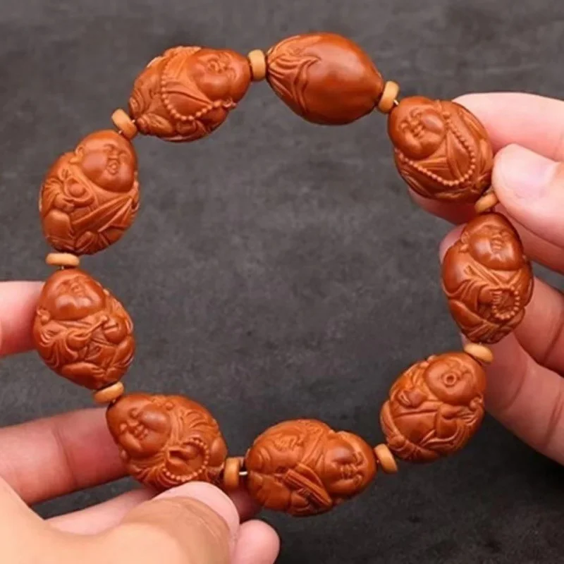 

Olive Nut Bracelet Eight Mammon Large Seeds Hand Carved Red Jasper Real Olive Core Crafts Accessories for Men and Women