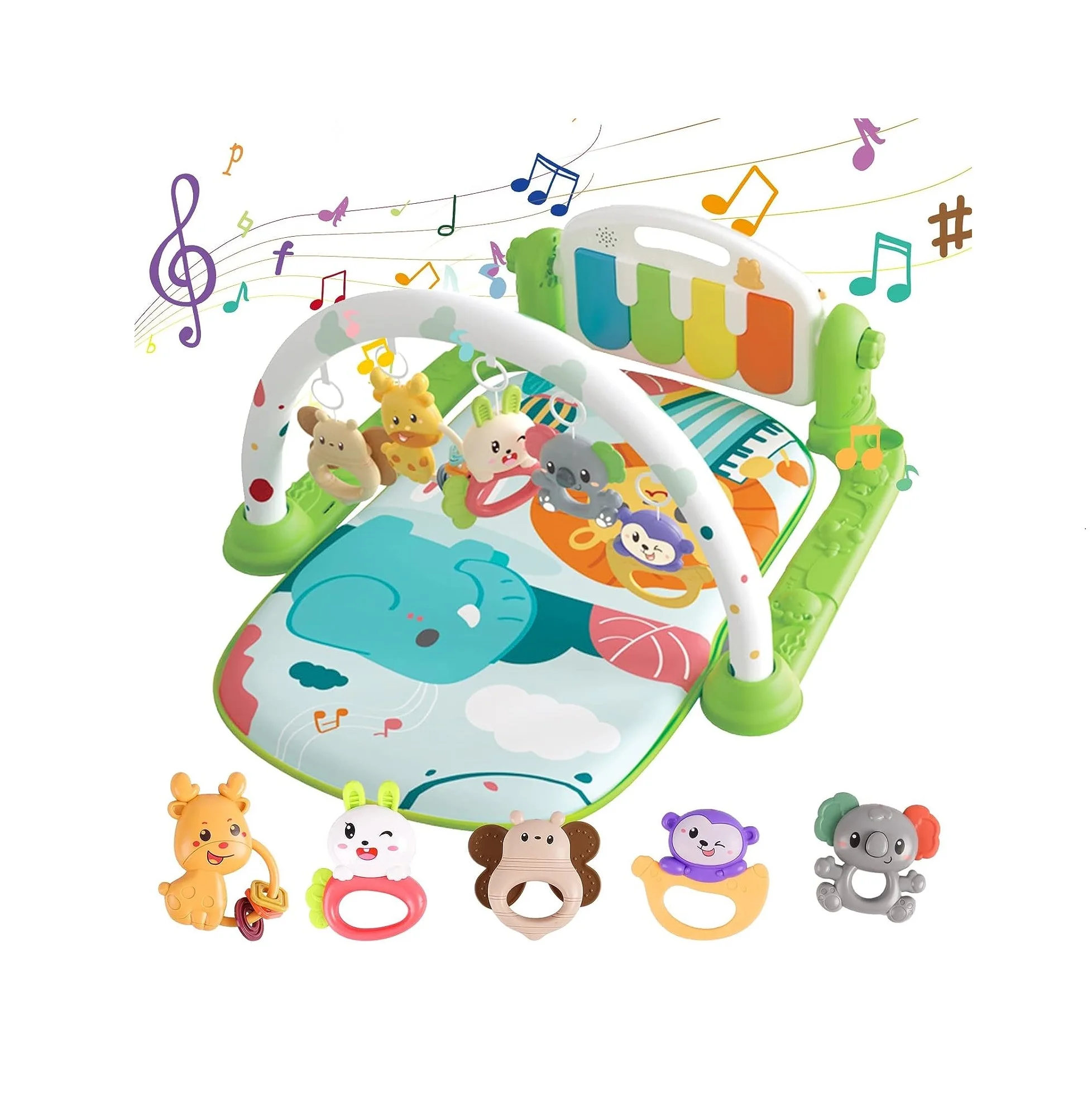 Play Mats for Baby Gyms, Kick and Play Piano Gym Mats, Detachable Tummy Time Mat with Music and Lights