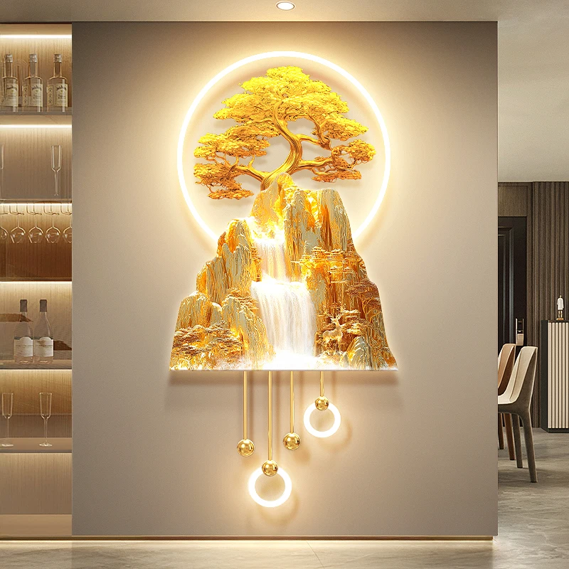 #Decorative Pendant Light Luxury Jinshan Flowing Water Living Room Entrance With Light Mural New