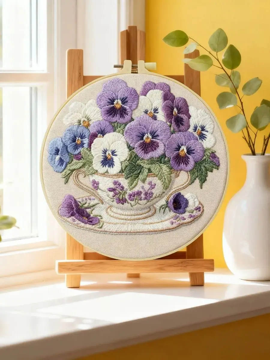 1 Stück 20X20CM/15X15CM 7,87/6,3 Zoll Lila Blumen Stickerei Starter-Kit DIY-Kit DIY-Stickerei-Set Handarbeiten Nähkunst – Detail 6