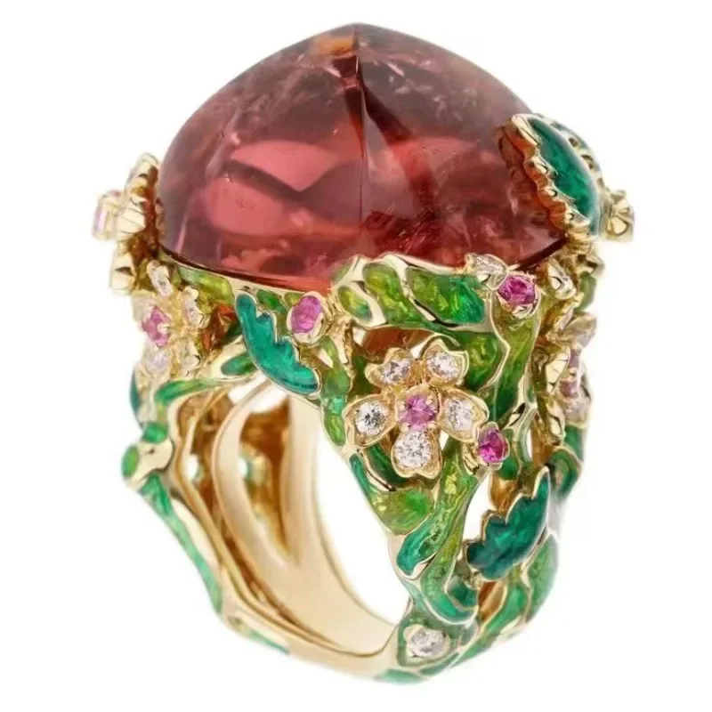 Ethnic-Style Wholesale Alloy Rings Enamel Red Corundum Women's Jewelry