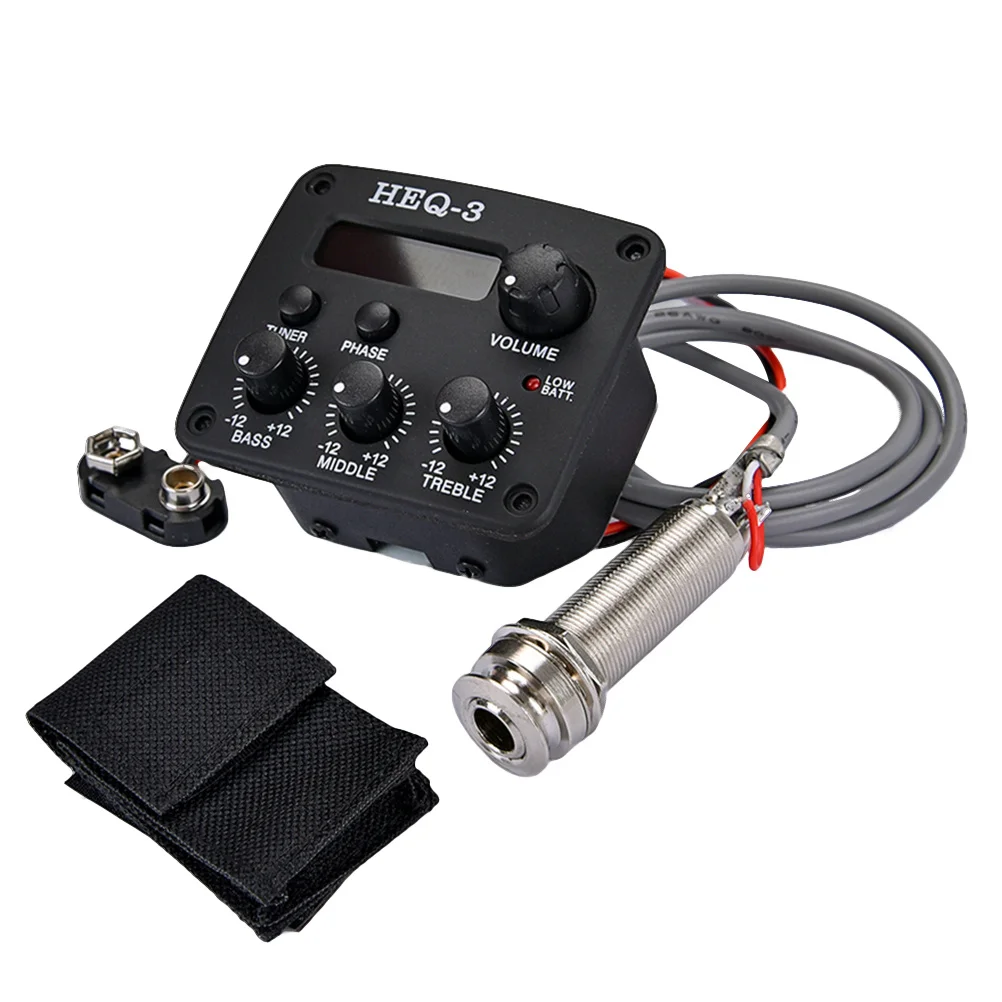 الغيتار الصوتي Preamp بيزو لاقط 3 العصابات Eq التعادل LCD موالف مكبر للصوت أجزاء الغيتار الأسود 3 العصابات Eq لاقط #6